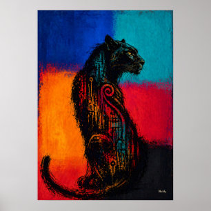 Expressionist Black Panther in Colour Fields Poste Poster