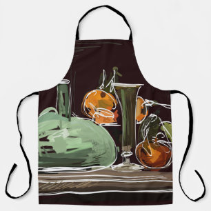 Expressionist Fruit Wine Green Vase Apron