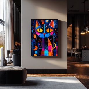 Expressionist Geometry Cat Poster – Vibrant Art