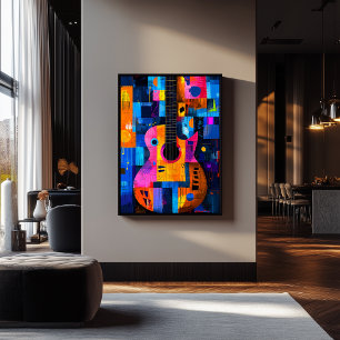 Expressionist Geometry Guitar – Vibrant Music Art Poster