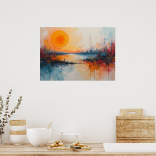 Expressionist Harbour Sunset Cityscape Poster