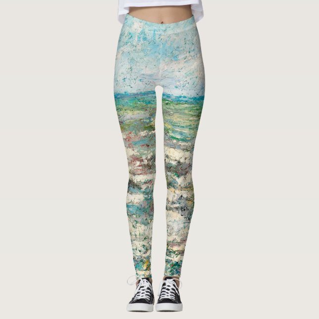 Expressionist Modern Art Seascape Toorop Painting Leggings (Front)