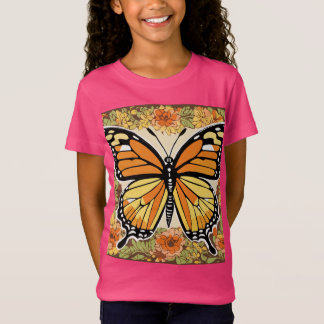 Expressionist Monarch Butterfly with Floral Patter T-Shirt