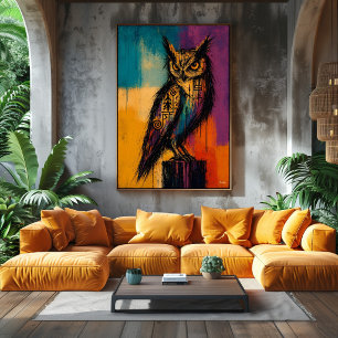 Expressionist Owl in Colour Fields Abstract Poster