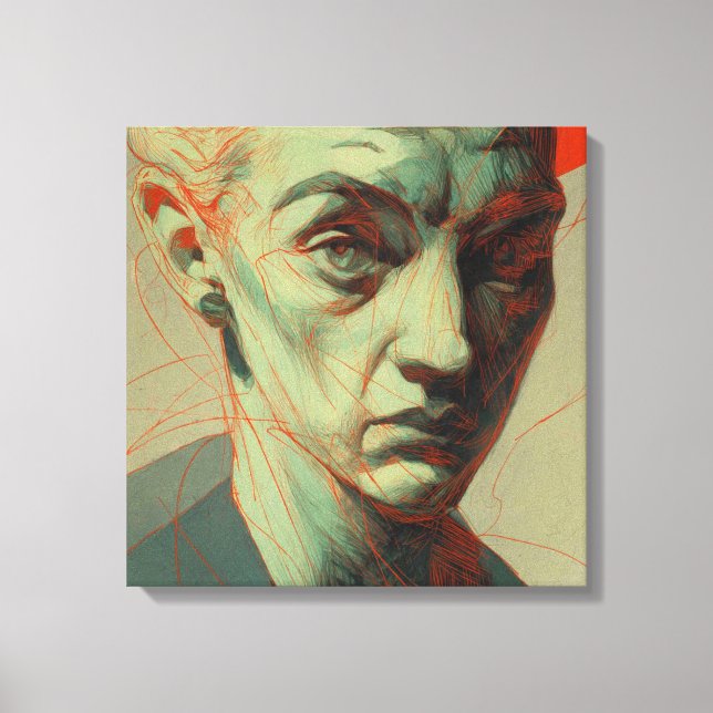 Expressionist Portrait with Red Scribble Overlay Canvas Print (Front)