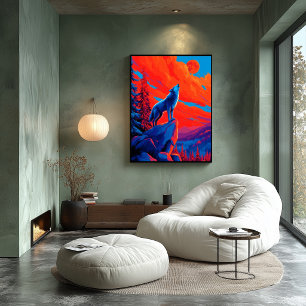 Expressionist Wolf Under Crimson Moon Wall Art