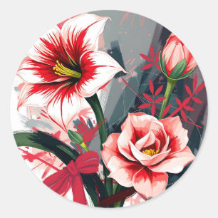 Expressive Abstract Art of Amaryllis and Camellia Classic Round Sticker