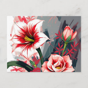 Expressive Abstract Art of Amaryllis and Camellia Postcard