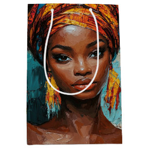 Expressive African-Inspired Portrait Medium Gift Bag