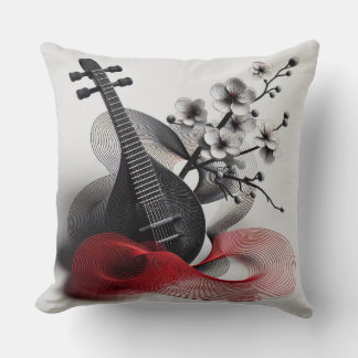 EXPRESSIVE BANJO MUSIC NOTES IN RED BLACK LINES CUSHION