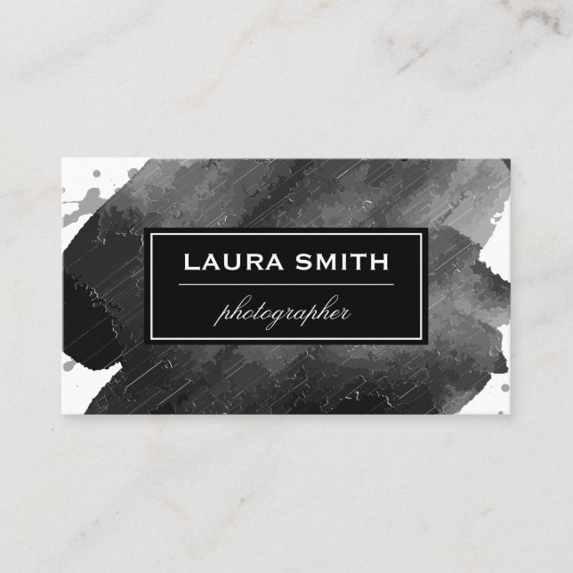Expressive Black White Business Card (Front)