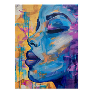 Expressive Blue Portrait Acrylic Painting Poster