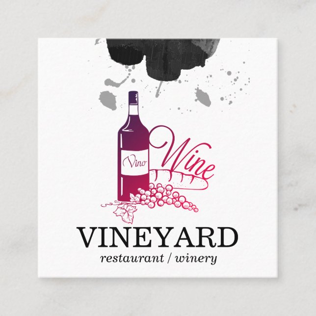Expressive Brushed Texture Vino Wine Square Business Card (Front)