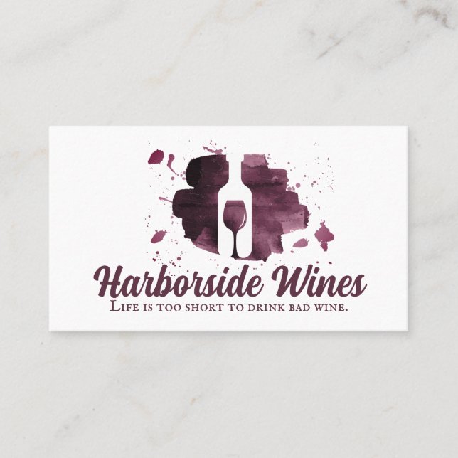 Expressive Brushed Wine Glass and Bottle Logo Business Card (Front)