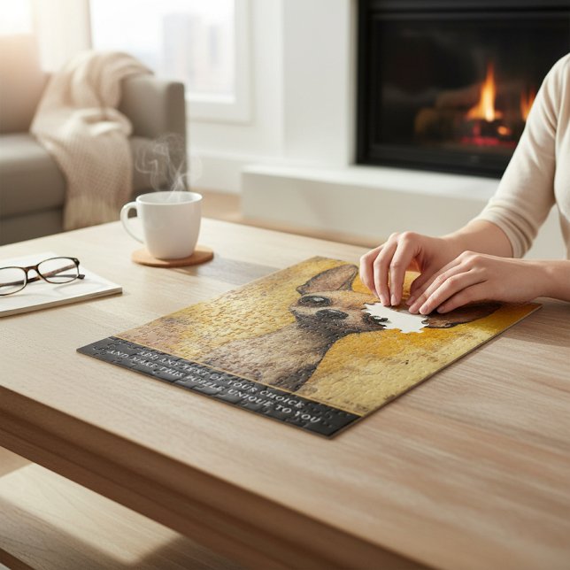 Expressive Chihuahua Art Yellow Textured Pet  Jigsaw Puzzle (Creator Uploaded)