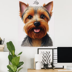 Expressive CloseUp Yorkshire Terrier Dog Portrait Poster