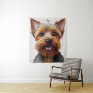 Expressive CloseUp Yorkshire Terrier Dog Portrait Tapestry