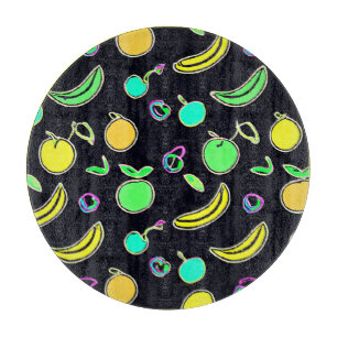 Expressive Colourful Fruits Neon Artwork Cutting Board