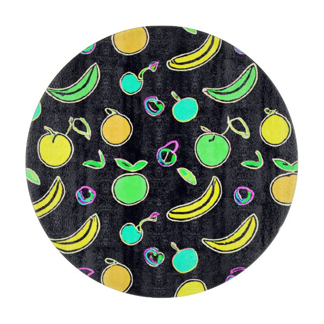Expressive Colourful Fruits Neon Artwork Cutting Board (Front)