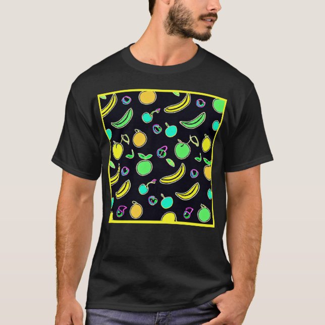 Expressive Colourful Fruits Neon Artwork T-Shirt (Front)