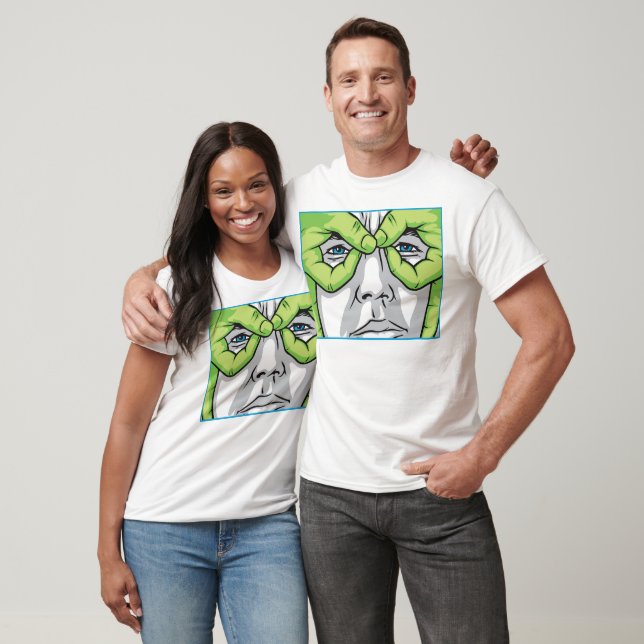 Expressive Faces, Green Hand, and Coloured Eyes T-Shirt (Unisex)