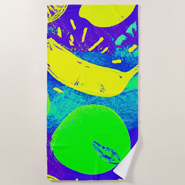 Expressive Fruits Neon Colour Pattern Art Beach Towel (Front)