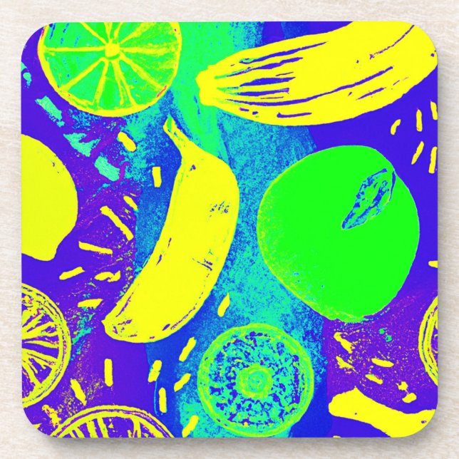 Expressive Fruits Neon Colour Pattern Art Coaster (Front)