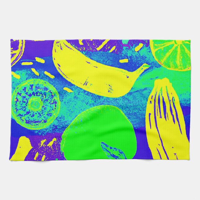 Expressive Fruits Neon Colour Pattern Art Tea Towel (Horizontal)
