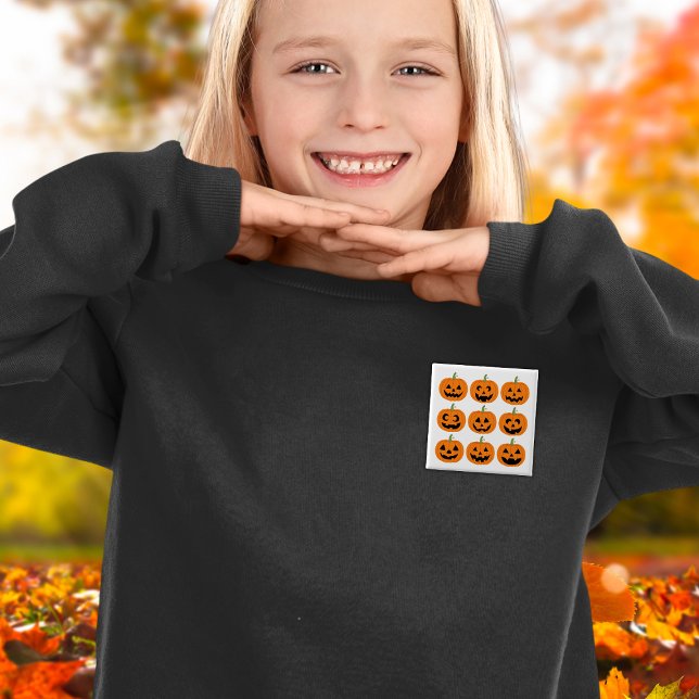 Expressive Happy Jack-O'-Lanterns 15 Cm Square Badge (This item is for display purposes only to illustrate the design element. )