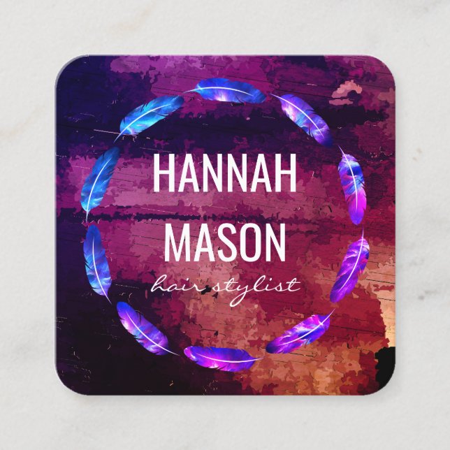 Expressive Paint / Feather Embellishment Square Business Card (Front)