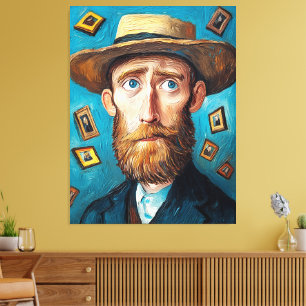 Expressive Portrait Bearded Man in Van Gogh Style Canvas Print