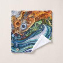Expressive Quilled Ocean Wave Sunset