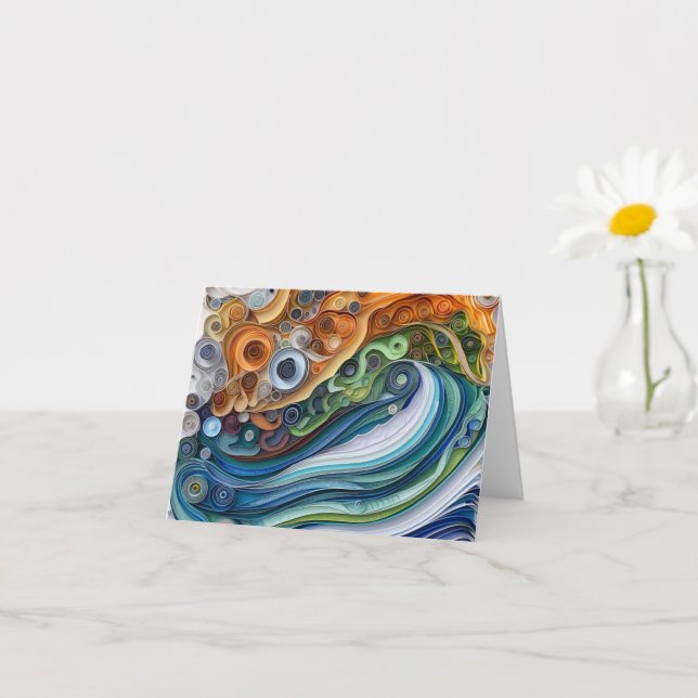 Expressive Quilled Ocean Wave Sunset Card (Small Plant)