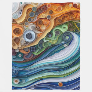 Expressive Quilled Ocean Wave Sunset Fleece Blanket