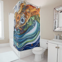 Expressive Quilled Ocean Wave Sunset