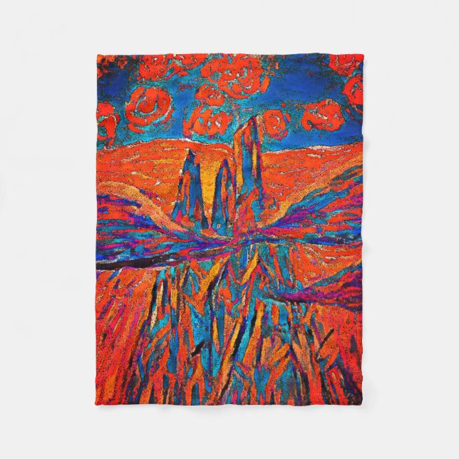 Expressive Roses in the Sky Fleece Blanket (Front)