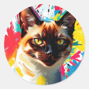 Expressive Siamese Abstract Art with Bold Strokes Classic Round Sticker
