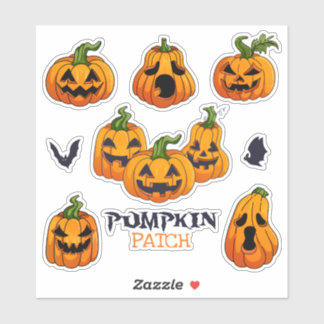 Expressive Spooky Cute Carved Pumpkin Patch & Bats