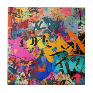 Expressive Street Art Mural in Bright Urban Colour Tile