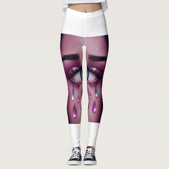 Expressive Teary Eye Art Leggings 💧👁️ (Front)