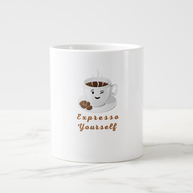Expresso Yourself – Funny Smiling Coffee Tee Large Coffee Mug (Front)