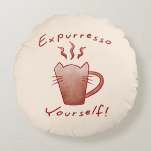 Expurresso Yourself Cats And Coffee Round Cushion