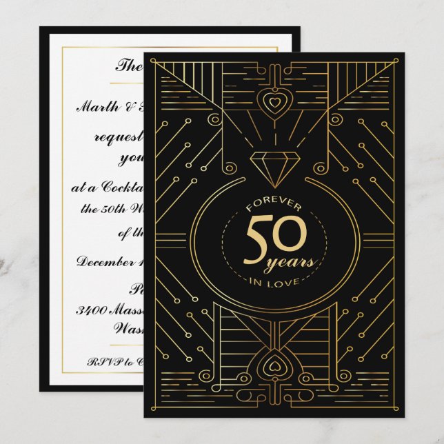 Exquisite Art Deco 50th Anniversary Invite (Front/Back)