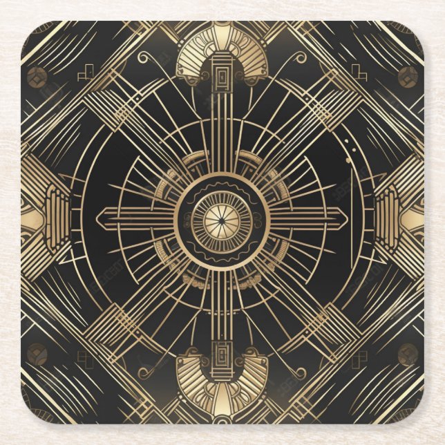 Exquisite Art Deco Paper Coaster - Black and Gold (Front)