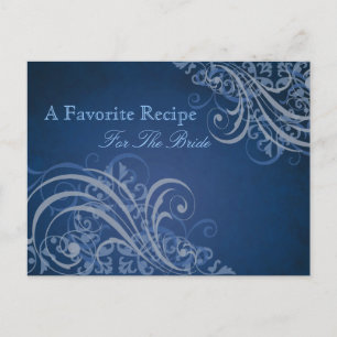 Exquisite Baroque Blue Bridal Shower Recipe Card