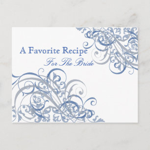 Exquisite Baroque Blue Bridal Shower Recipe Card