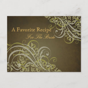 Exquisite Baroque Gold Bridal Shower Recipe Card