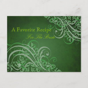Exquisite Baroque Green Bridal Shower Recipe Card