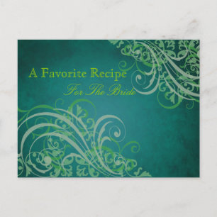Exquisite Baroque Green Bridal Shower Recipe Card
