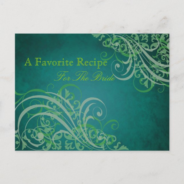 Exquisite Baroque Green Bridal Shower Recipe Card (Front)
